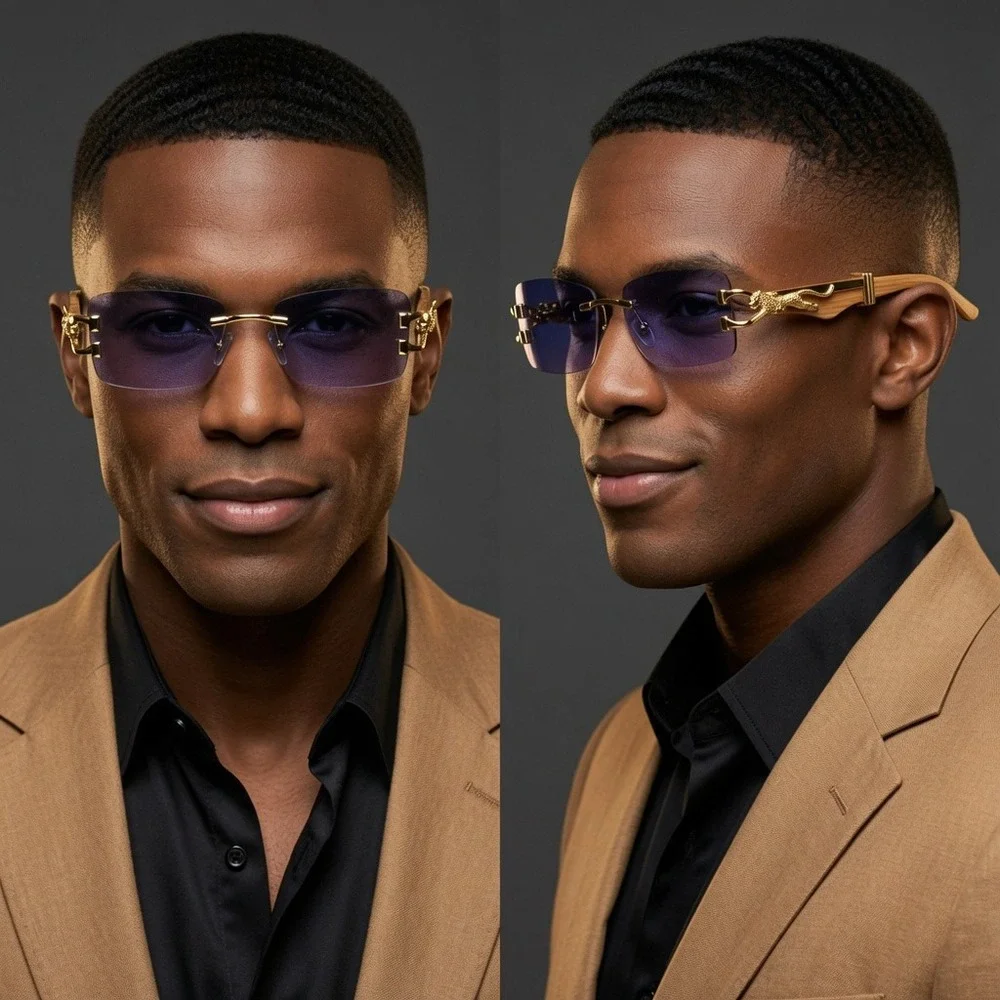 Men Square Sunglasses Purple Lens Hip Hop Summer Festival High Fashion Cholo New